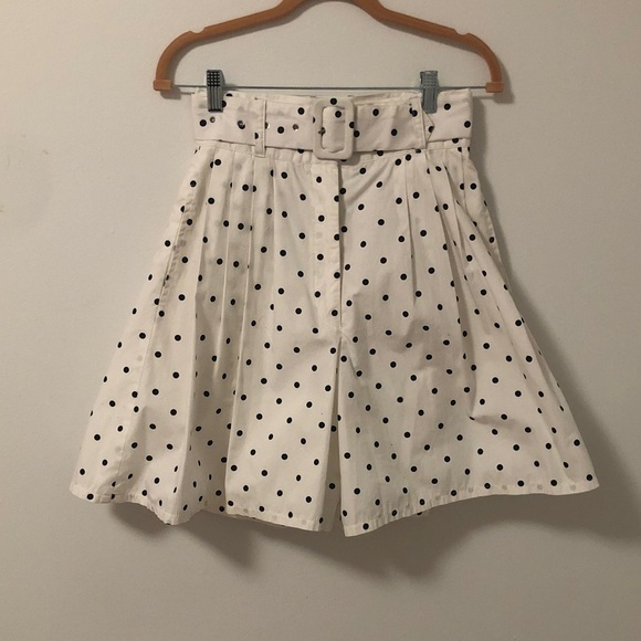 Pants - Vintage White Polka Dot High-Waisted Shorts